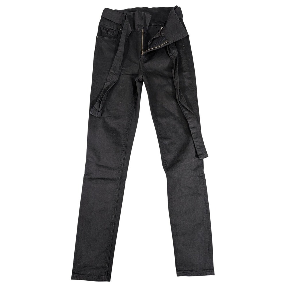 Black Orchid Pants Womens Size 27 Black High Rise Skinny Belted Stretch Denim